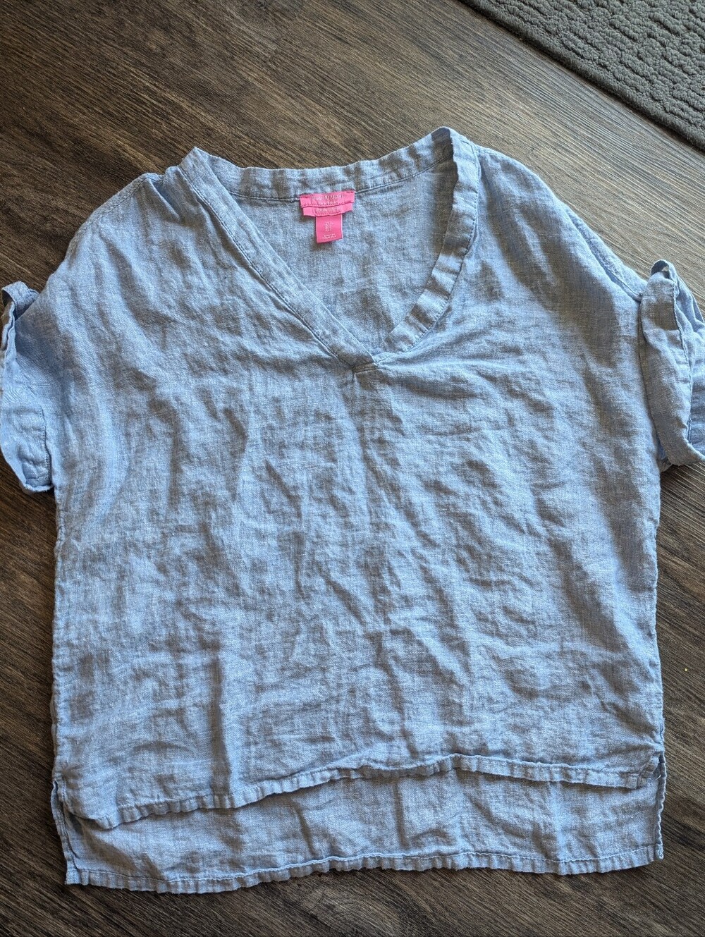 Isaac Mizrahi Light Blue V-Neck 100% Linen Top